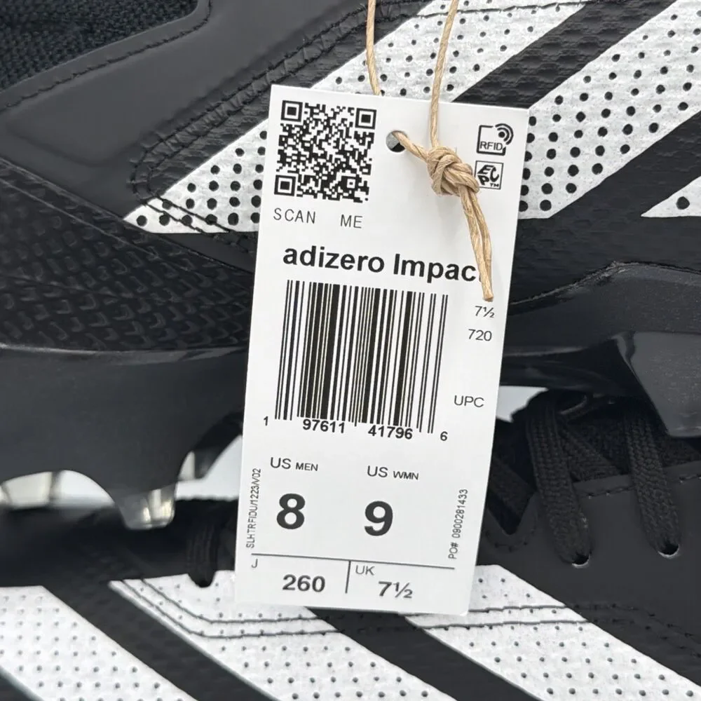 Adidas Adizero Impact Black/White Football Cleats Shoes IE1413 Men's Size 8 NWT